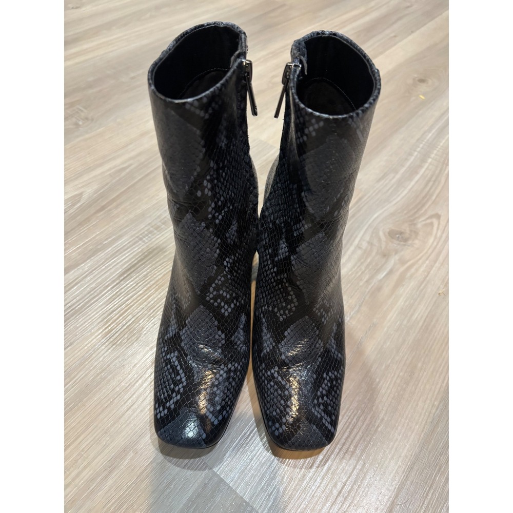 Sam Edelman Grey Black Snakeskin Embossed Square Toe Block Heel Ankle Boots‎ 6.5